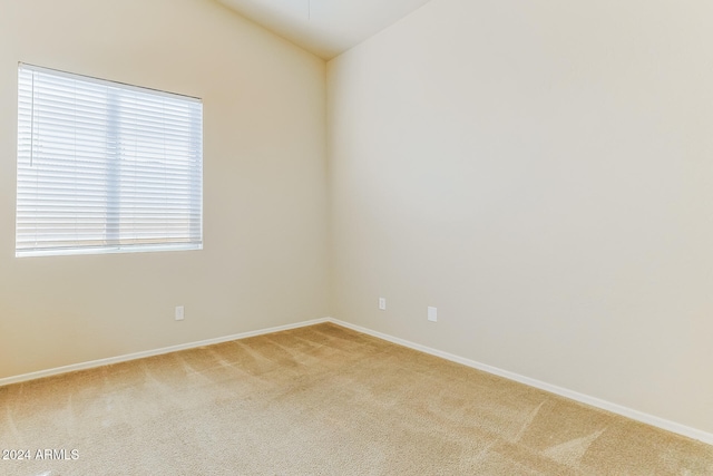 spare room with carpet floors and lofted ceiling