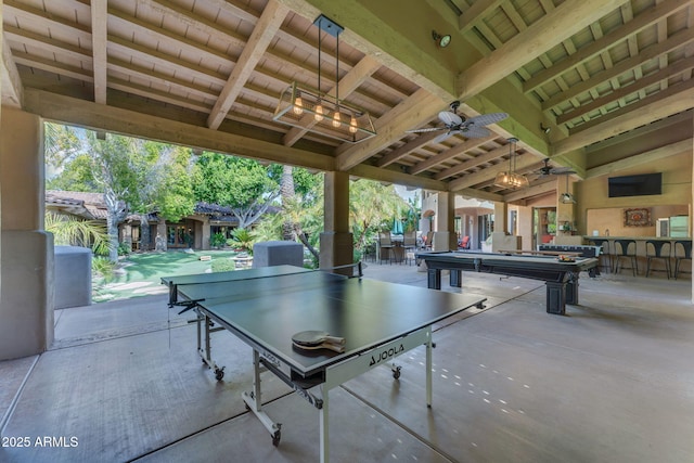 view of patio featuring ceiling fan