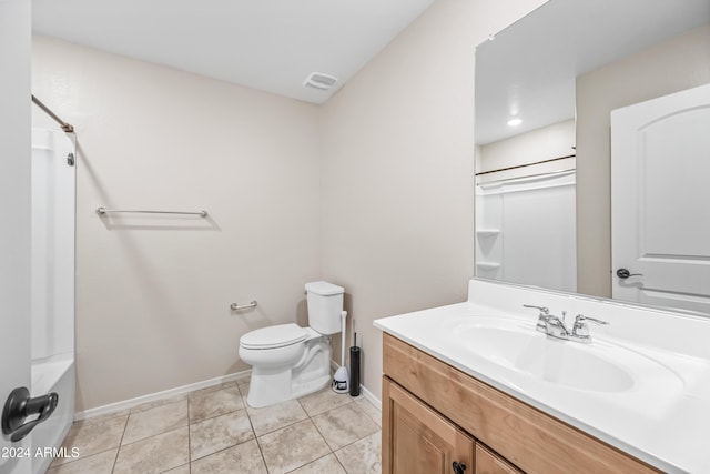 full bathroom with tile patterned flooring, vanity, toilet, and shower / washtub combination