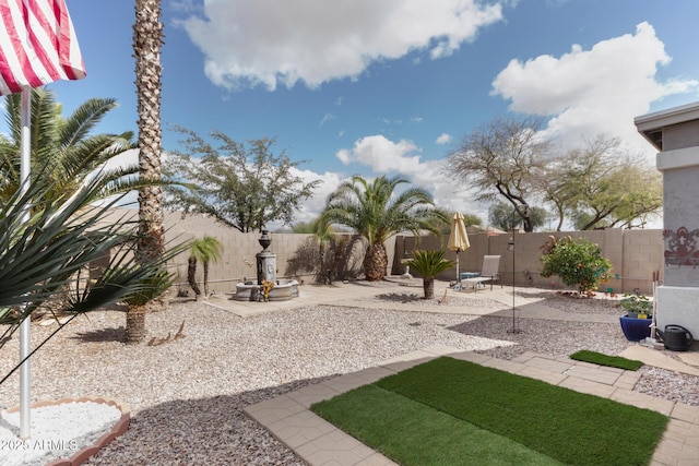 view of yard with a patio and a fenced backyard