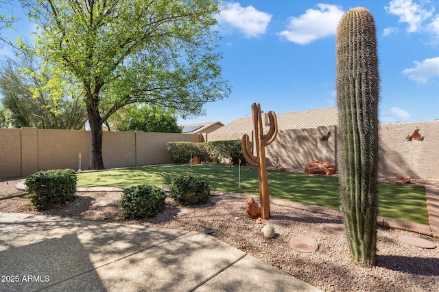 view of yard with a fenced backyard