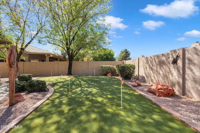 view of yard with a fenced backyard