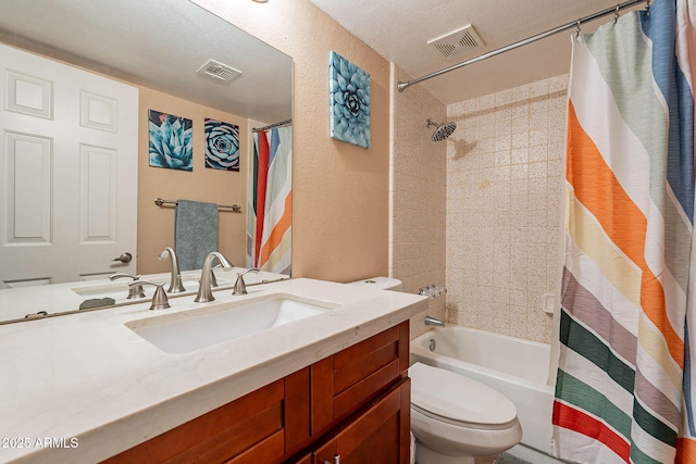 7764 N 19th Dr, Phoenix, AZ 85021 - full bathroom with shower / bathtub combination with curtain, vanity, toilet, and a textured ceiling