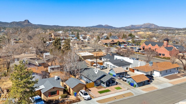 aerial view featuring a mountain view and a residential view