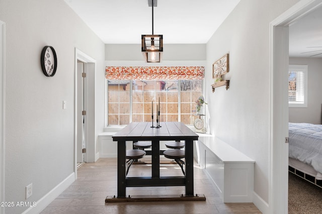 dining room with baseboards and wood finished floors