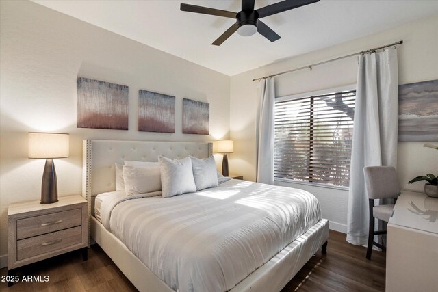 33667 N 71st Way, Scottsdale, AZ 85266 - bedroom with dark wood finished floors, baseboards, and a ceiling fan