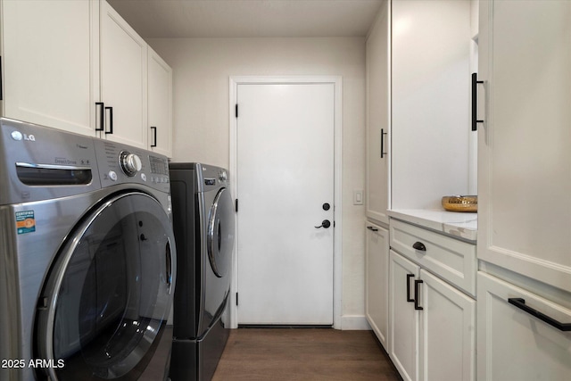 33667 N 71st Way, Scottsdale, AZ 85266 - laundry room with independent washer and dryer, cabinet space, and dark wood-style floors