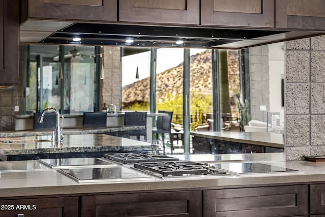 kitchen with dark brown cabinetry, tasteful backsplash, and a sink