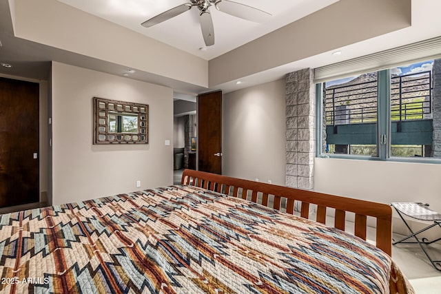 bedroom featuring recessed lighting and a ceiling fan