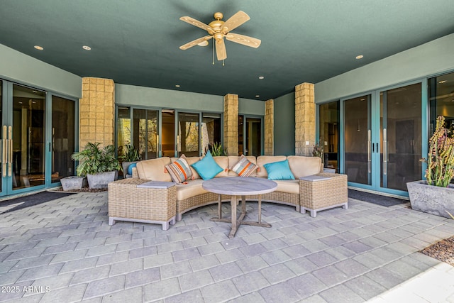 view of patio / terrace featuring outdoor lounge area and a ceiling fan