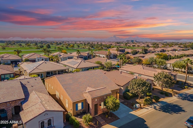 view of aerial view at dusk