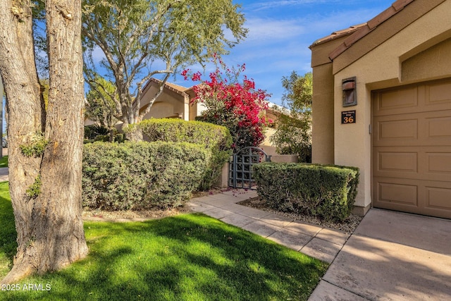 view of yard featuring a garage