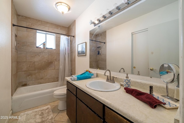 414 E Frost Cir, Mesa, AZ 85203 - full bath featuring shower / bathtub combination with curtain, vanity, and tile patterned flooring