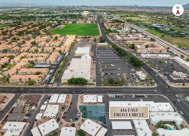 414 E Frost Cir, Mesa, AZ 85203 - aerial view of property and surrounding area featuring a mountainous background