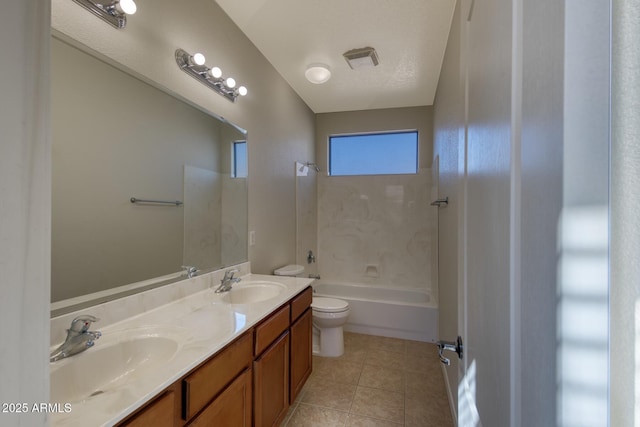 bathroom featuring toilet, visible vents, tile patterned flooring, and a sink