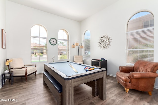 rec room with wood-type flooring and billiards