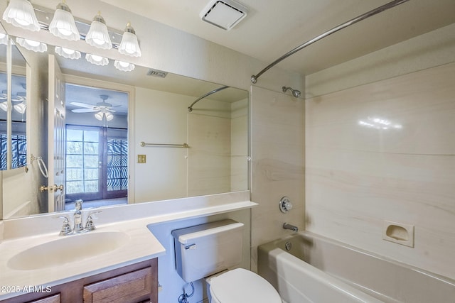 full bathroom featuring vanity, shower / bathtub combination, and toilet