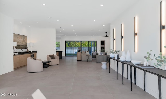 living room with light tile patterned floors