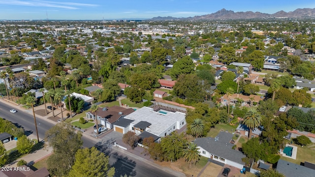 drone / aerial view featuring a mountain view