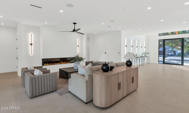 living room featuring light tile patterned floors