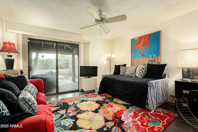 4525 N 66th St Unit 112, Scottsdale, AZ 85251 - bedroom with access to exterior, a textured ceiling, and a ceiling fan