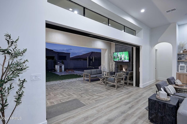 living room with light wood-type flooring