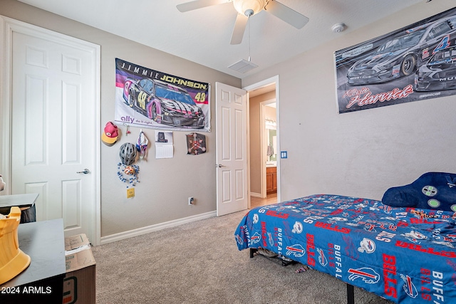 bedroom with carpet and ceiling fan