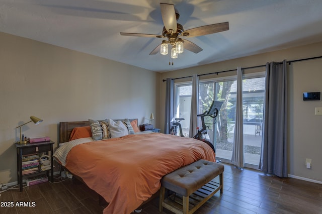 bedroom featuring ceiling fan and access to outside