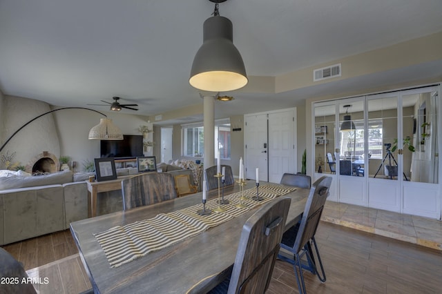 dining area featuring ceiling fan