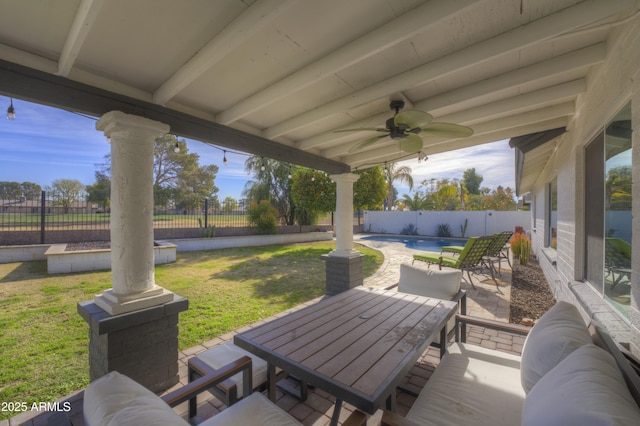 view of patio with ceiling fan