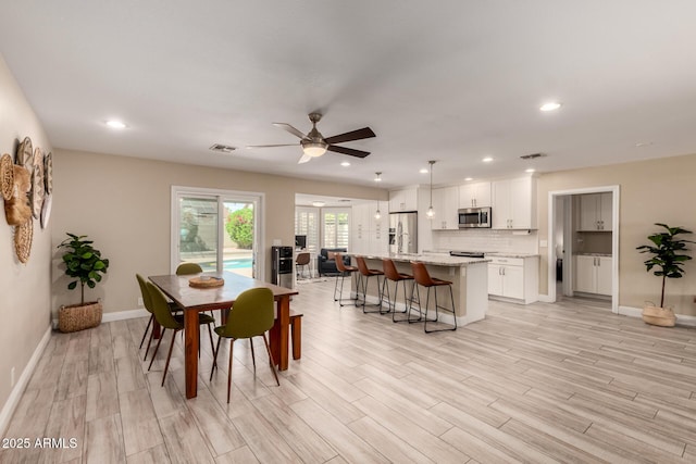 4316 E Janice Way, Phoenix, AZ 85032 - dining space with a ceiling fan, light wood-type flooring, baseboards, and recessed lighting