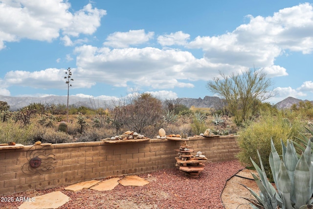 view of yard featuring a mountain view