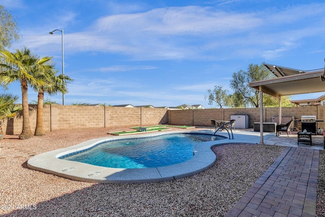 view of pool with a patio area and area for grilling