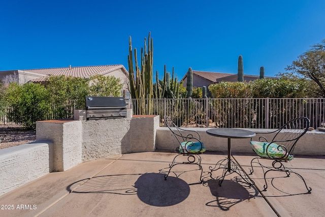 view of patio / terrace featuring a grill and exterior kitchen