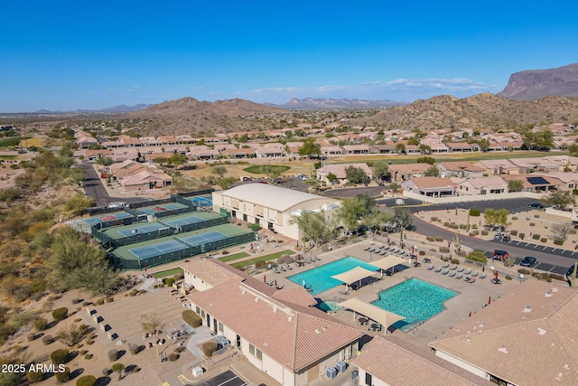 drone / aerial view featuring a mountain view