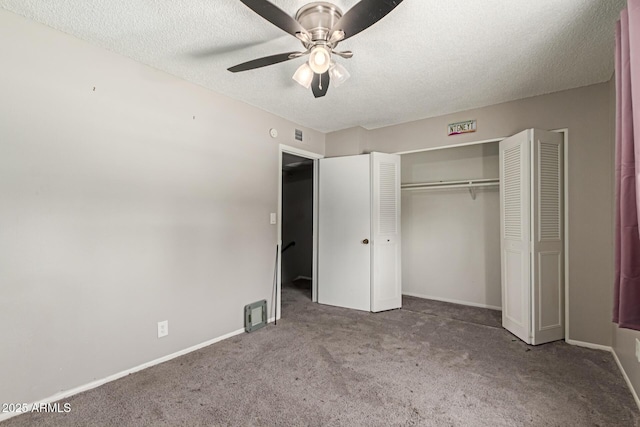 7126 N 19th Ave Unit 152, Phoenix, AZ 85021 - unfurnished bedroom with carpet flooring, a textured ceiling, a closet, and ceiling fan