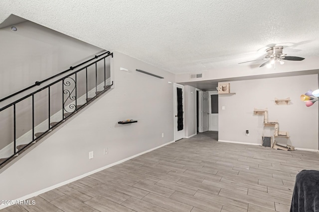7126 N 19th Ave Unit 152, Phoenix, AZ 85021 - unfurnished living room featuring a textured ceiling, wood finished floors, ceiling fan, and stairs