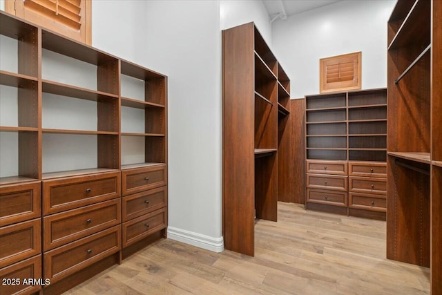 walk in closet with light wood-type flooring