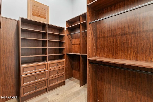 spacious closet featuring light wood-type flooring