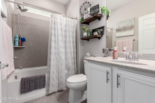 full bathroom with tile patterned flooring, vanity, shower / bath combination with curtain, and toilet