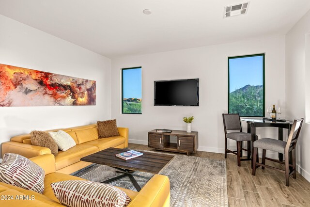 living room with light wood-type flooring