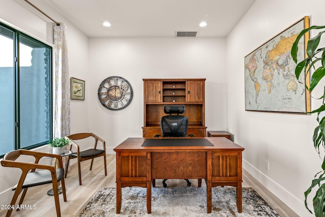 office area featuring light hardwood / wood-style flooring