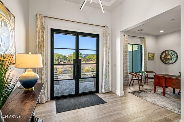 doorway featuring light wood-type flooring and plenty of natural light