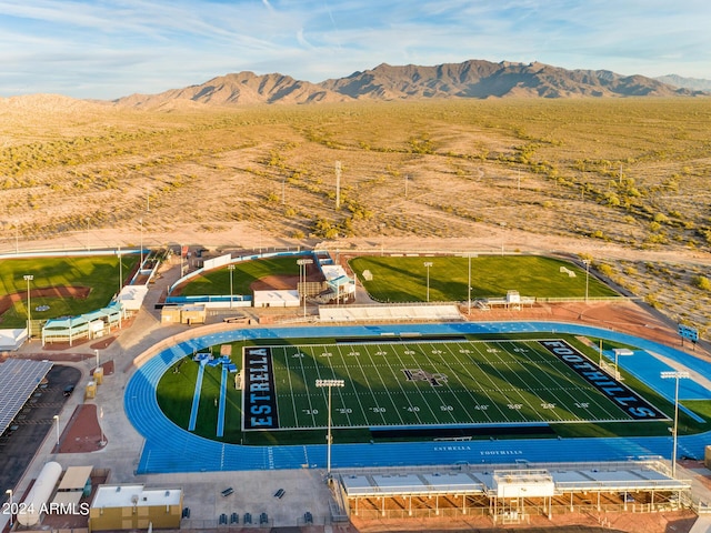 drone / aerial view featuring a mountain view