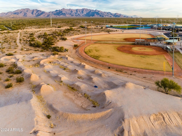 drone / aerial view featuring a mountain view