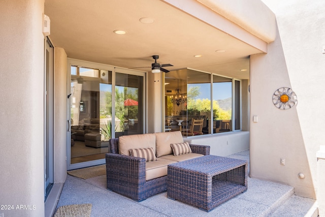 view of patio / terrace featuring ceiling fan