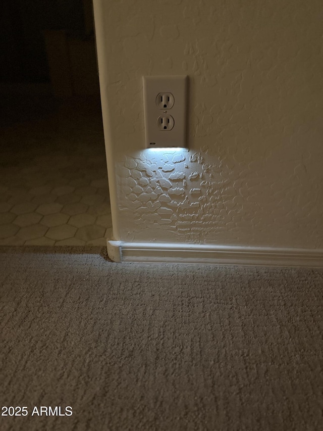 room details with carpet and a textured wall