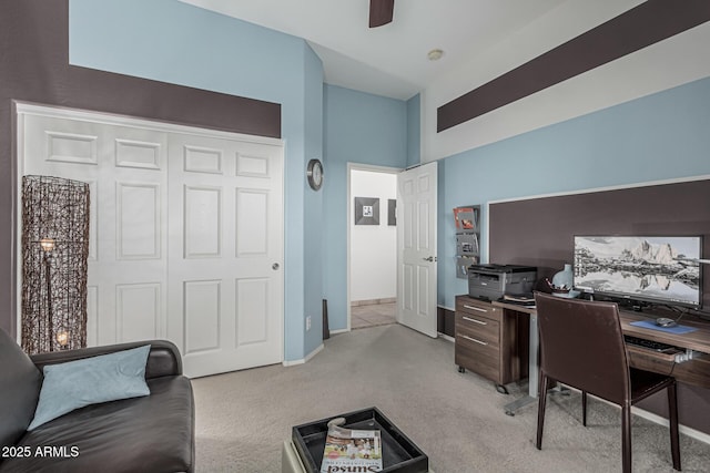 582 W Stirrup Ln, San Tan Valley, AZ 85143 - office space with a ceiling fan, baseboards, and light carpet