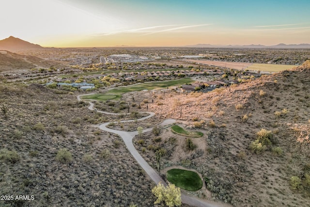 582 W Stirrup Ln, San Tan Valley, AZ 85143 - aerial view at dusk featuring a mountain view and view of golf course