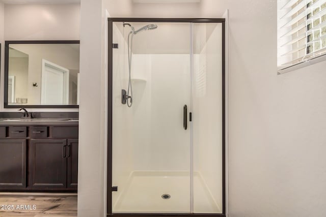 1153 W Diamondback Dr, Chandler, AZ 85286 - full bathroom with a shower stall, vanity, and wood finished floors
